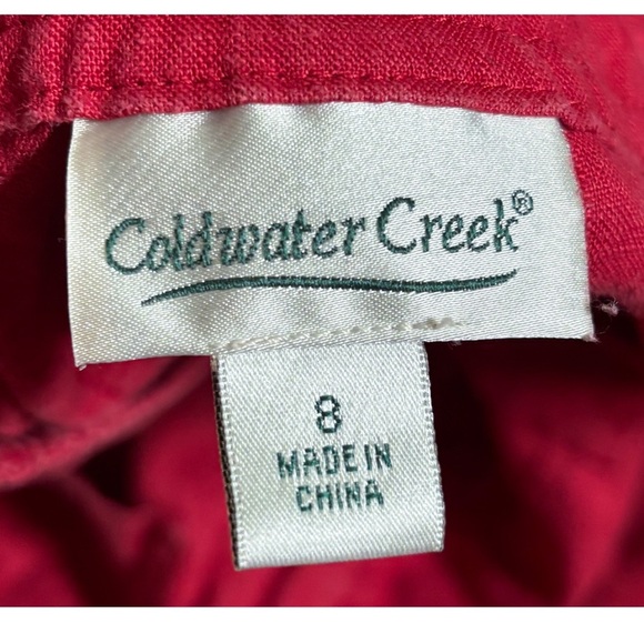 Coldwater Creek Red Linen Cropped Pants 4 6 Wide Leg Preppy Boho Minimalist - Picture 2 of 4